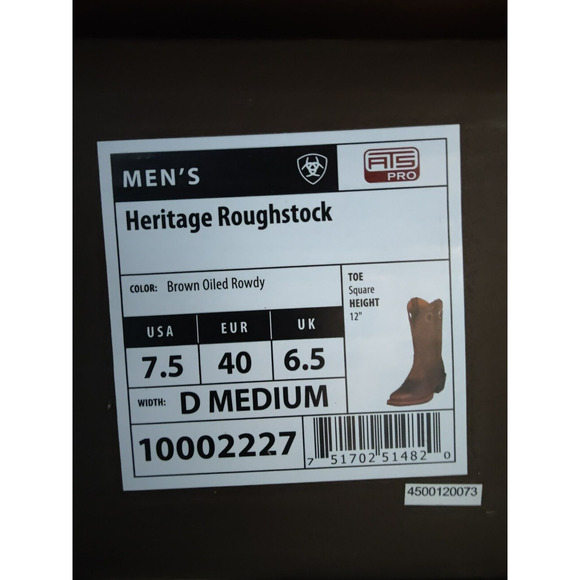 Ariat Heritage Roughstock Mens Size 7.5 D Brown Leather Buckaroo Cowboy Boots